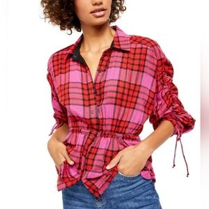 Free People Pacific Dawn Plaid Shirt SZ Medium